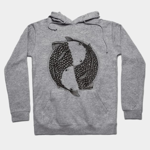 Pisces - Fish Koi - Japanese Tattoo Style (black and white) Hoodie by beatrizxe